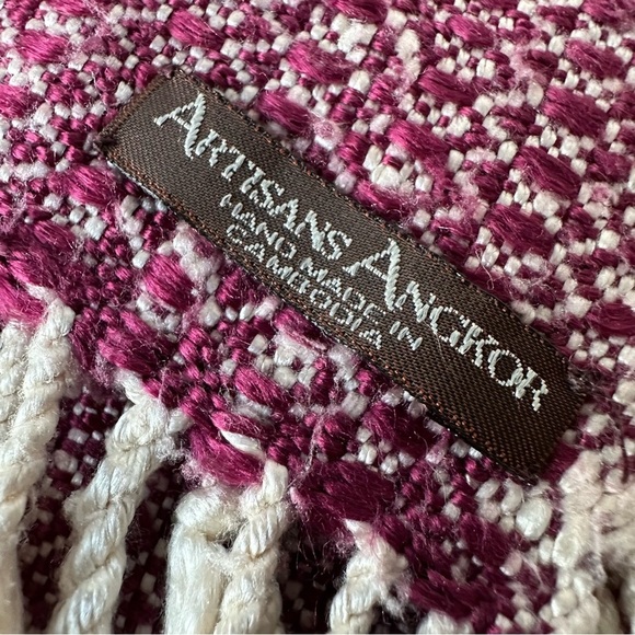 Artisans Angkor Pink and Cream Woven Scarf with Fringe - Picture 6 of 6